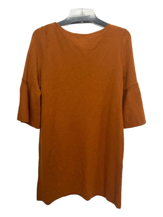 Moth Size L Orange Rayon Blend Round Neck 3/4 Trumpet Sleeve Shift Dress Orange / L