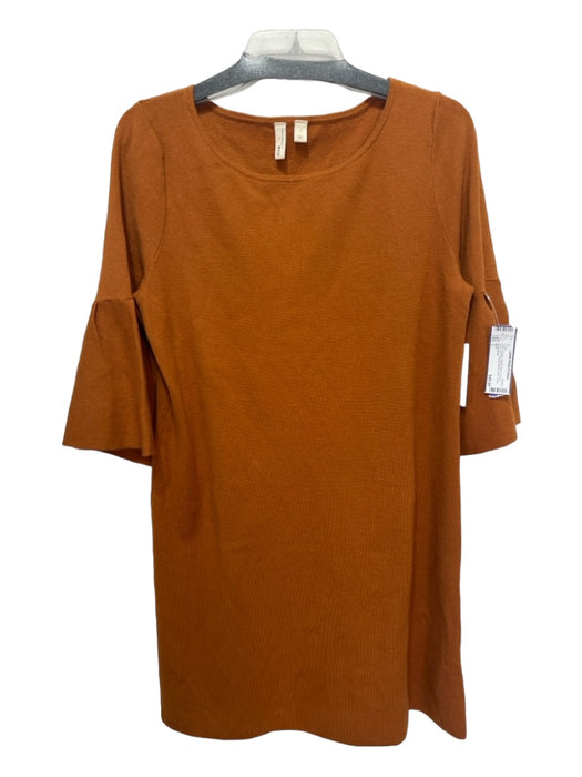 Moth Size L Orange Rayon Blend Round Neck 3/4 Trumpet Sleeve Shift Dress Orange / L