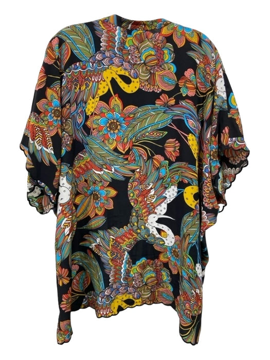 Johnny Was Jade Size L Black & Multi Silk Abstract Floral Button Front Top Black & Multi / L