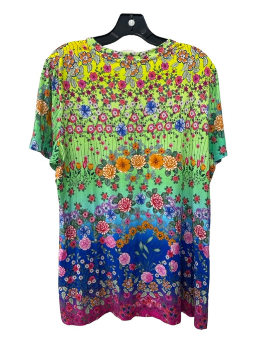 Johnny Was Size L Green Orange Pink Print Bamboo Blend Floral Round Neck Top Green Orange Pink Print / L