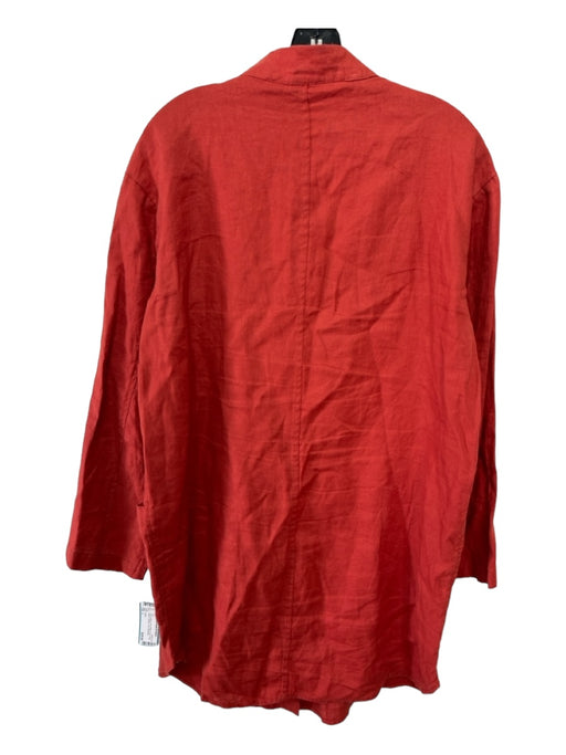 Tahari Size L Burnt Orange Linen Button Front Long Sleeve Pockets Tunic Top Burnt Orange / L