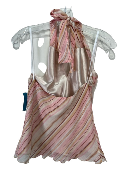 Laundry Size L Pink & Beige Silk Halter Striped Sheer Overlay Open Back Top Pink & Beige / L