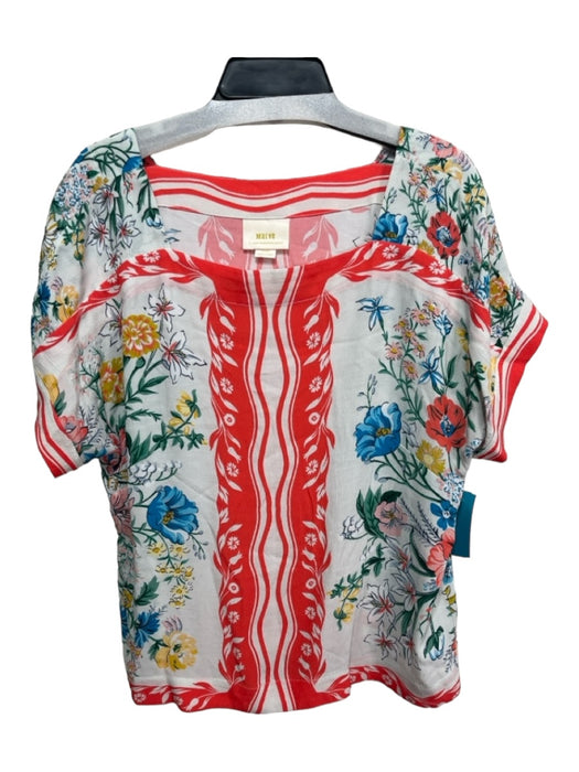 Maeve Size XL White Red Green Viscose Floral Square Neck Short Sleeve Border Top White Red Green / XL