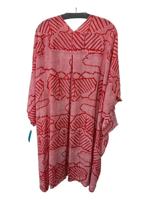 Bel Kazan Size One Size Red & White Rayon Geometric Open Front Kimono Cardigan Red & White / One Size