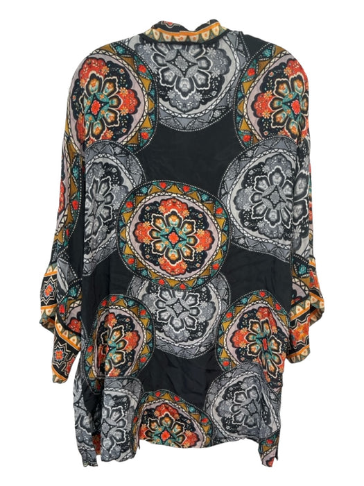 Tolani Size One Size Black Orange Red Blue Viscose Paisley Open Front Cardigan Black Orange Red Blue / One Size