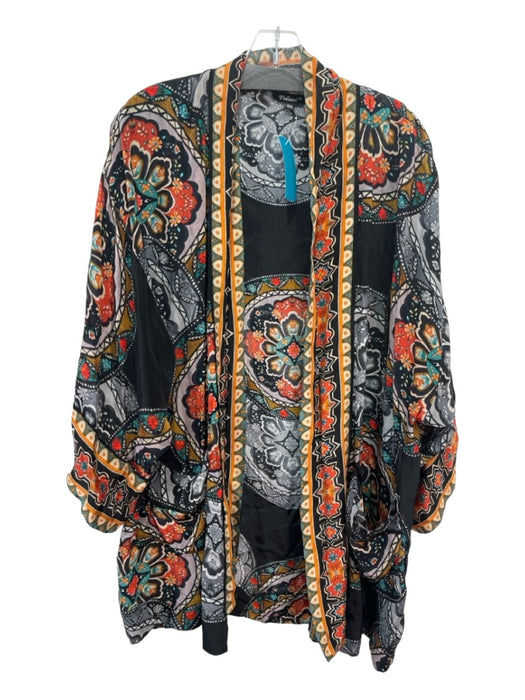 Tolani Size One Size Black Orange Red Blue Viscose Paisley Open Front Cardigan Black Orange Red Blue / One Size