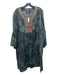 Johnny Was Workshop Size L gray & green Ramie Abstract Floral 3/4 Sleeve Dress gray & green / L