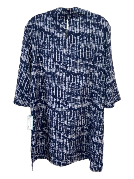 H Halston Size XL Navy & Blue Polyester Mock Neck Printed 1/2 sleeve Shift Dress Navy & Blue / XL