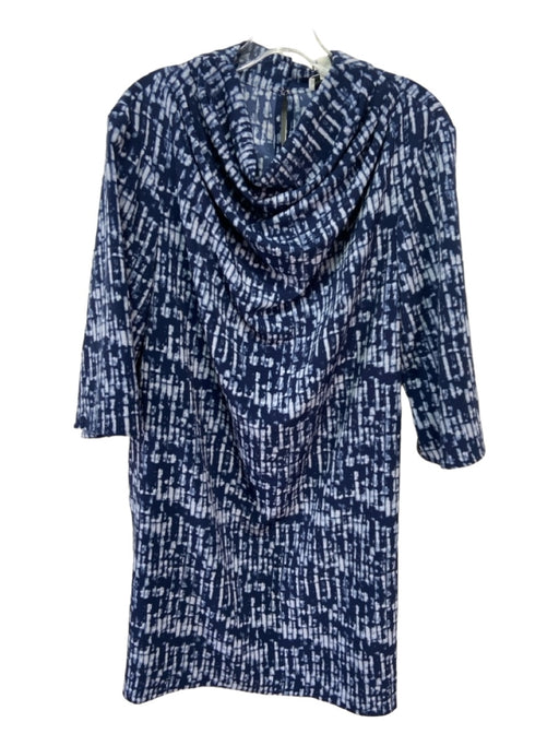 H Halston Size XL Navy & Blue Polyester Mock Neck Printed 1/2 sleeve Shift Dress Navy & Blue / XL