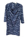 H Halston Size XL Navy & Blue Polyester Mock Neck Printed 1/2 sleeve Shift Dress Navy & Blue / XL