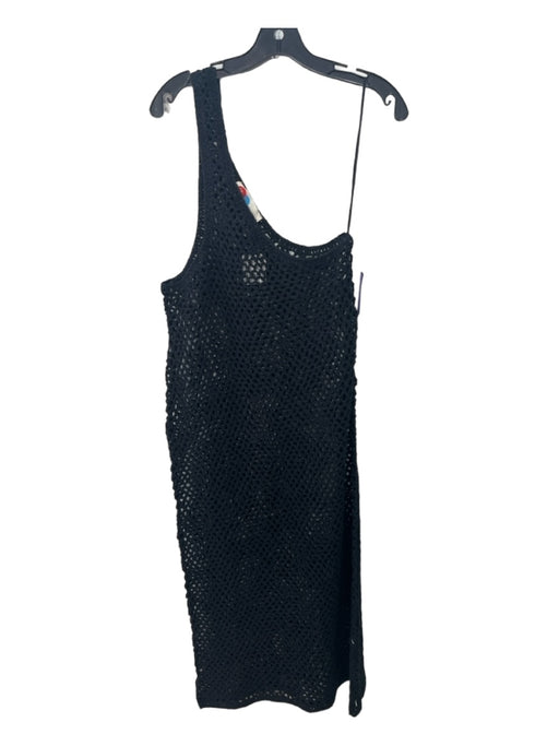 FP Beach Size L Black Cotton Crochet One Shoulder Sleeveless Midi Dress Black / L