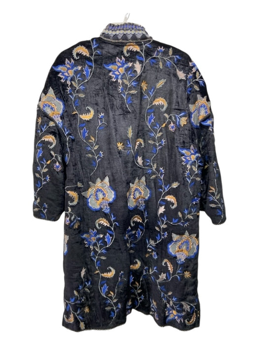 Blank London Size L Black & Blue Print Viscose Knee Length Open Front Coat Black & Blue Print / L