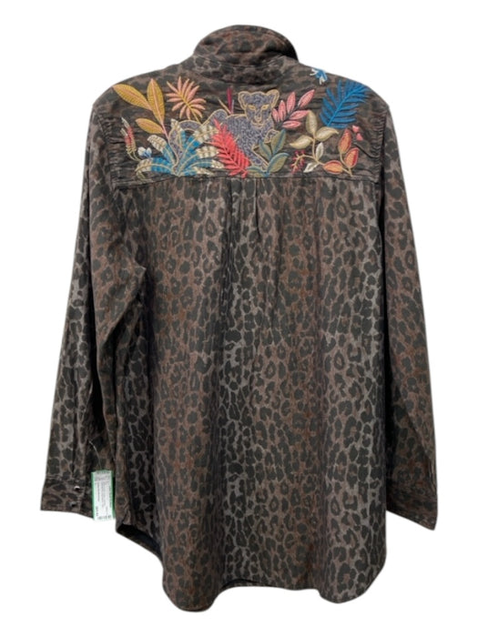 Johnny Was Workshop Size L Brown & Multi Cotton Half Bow Embroidered Tunic Top Brown & Multi / L