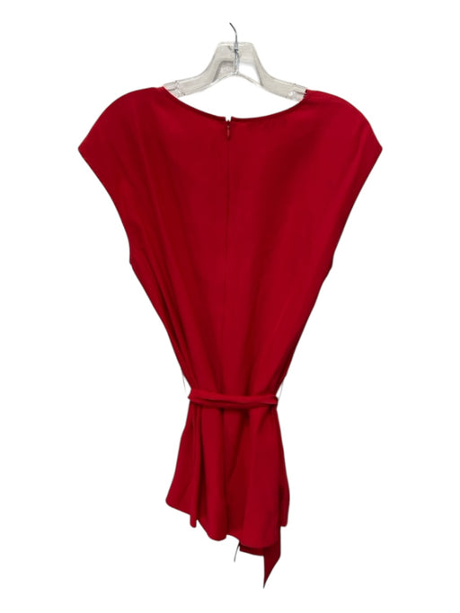 Lafayette 148 Size 12 Red Silk Pleated Neckline Cap Sleeve Sash Top Red / 12