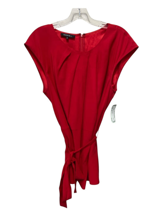 Lafayette 148 Size 12 Red Silk Pleated Neckline Cap Sleeve Sash Top Red / 12