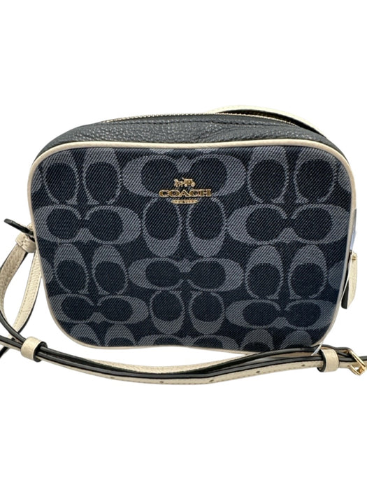 Coach Navy & white Leather & Canvas Zip Close Monogram Logo Crossbody Strap Bag Navy & white / Small