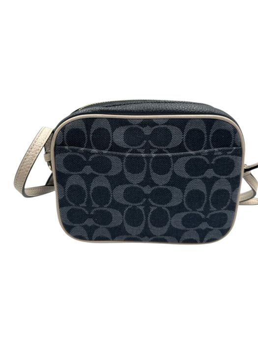 Coach Navy & white Leather & Canvas Zip Close Monogram Logo Crossbody Strap Bag Navy & white / Small