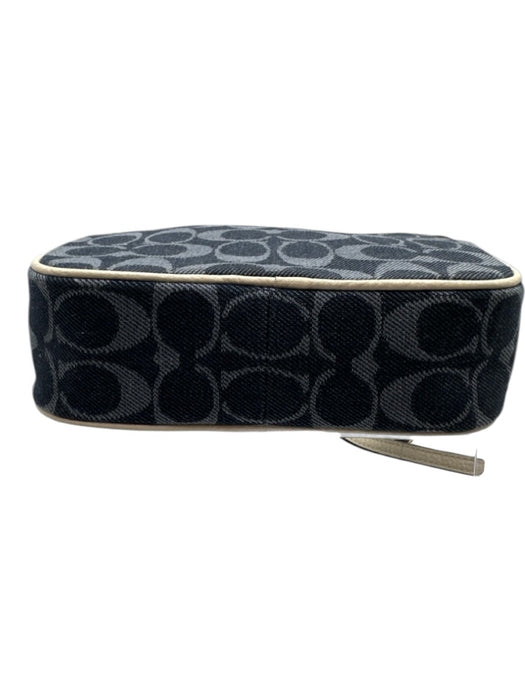 Coach Navy & white Leather & Canvas Zip Close Monogram Logo Crossbody Strap Bag Navy & white / Small