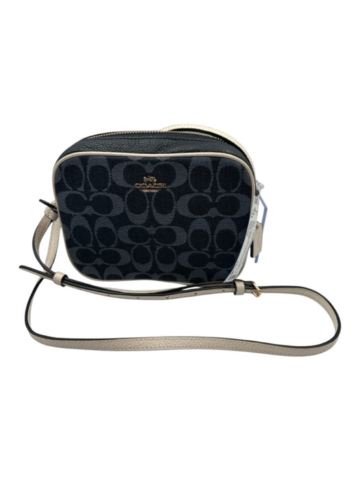 Coach Navy & white Leather & Canvas Zip Close Monogram Logo Crossbody Strap Bag Navy & white / Small