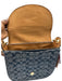 Coach Navy Blue & Brown Leather & Canvas Flap Monogram Gold Hardware Tassel Bag Navy Blue & Brown / Medium