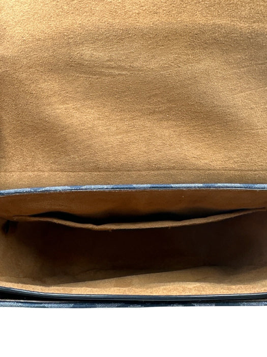 Coach Navy Blue & Brown Leather & Canvas Flap Monogram Gold Hardware Tassel Bag Navy Blue & Brown / Medium
