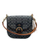 Coach Navy Blue & Brown Leather & Canvas Flap Monogram Gold Hardware Tassel Bag Navy Blue & Brown / Medium