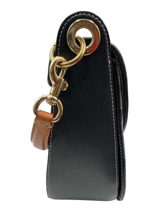 Coach Navy Blue & Brown Leather & Canvas Flap Monogram Gold Hardware Tassel Bag Navy Blue & Brown / Medium
