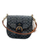 Coach Navy Blue & Brown Leather & Canvas Flap Monogram Gold Hardware Tassel Bag Navy Blue & Brown / Medium