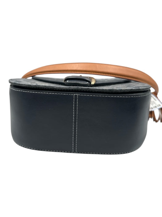 Coach Navy Blue & Brown Leather & Canvas Flap Monogram Gold Hardware Tassel Bag Navy Blue & Brown / Medium