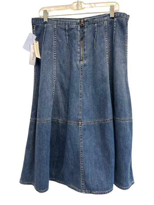 Holding Horses Size 14 Medium Wash Cotton Denim Back Zip Patch Pocket Midi Skirt Medium Wash / 14