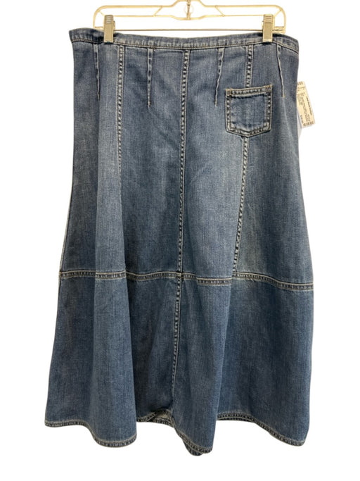 Holding Horses Size 14 Medium Wash Cotton Denim Back Zip Patch Pocket Midi Skirt Medium Wash / 14