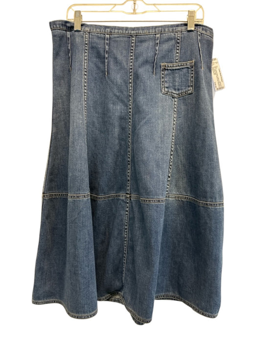 Holding Horses Size 14 Medium Wash Cotton Denim Back Zip Patch Pocket Midi Skirt Medium Wash / 14