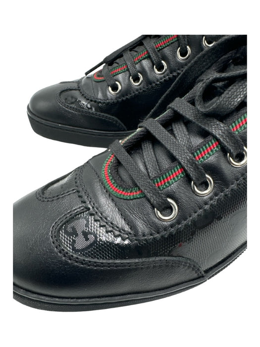 Gucci Shoe Size 35 Black, Red, Green Leather & Canvas Lace Up Low Top Sneakers Black, Red, Green / 35