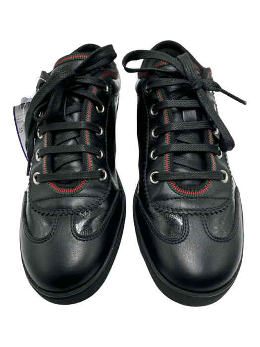 Gucci Shoe Size 35 Black, Red, Green Leather & Canvas Lace Up Low Top Sneakers Black, Red, Green / 35