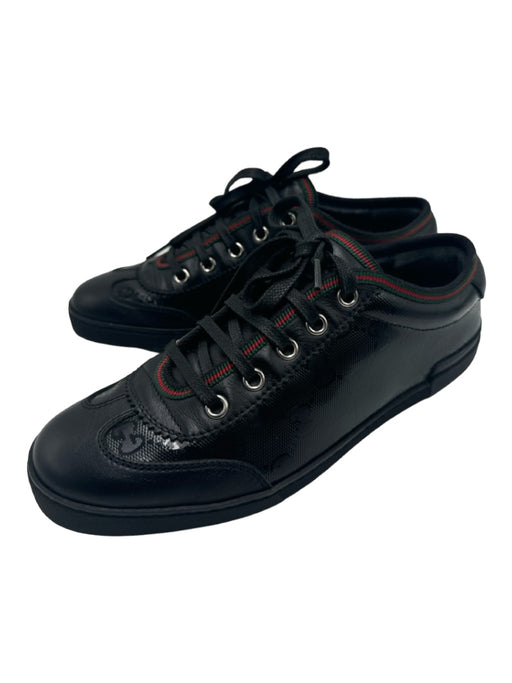 Gucci Shoe Size 35 Black, Red, Green Leather & Canvas Lace Up Low Top Sneakers Black, Red, Green / 35