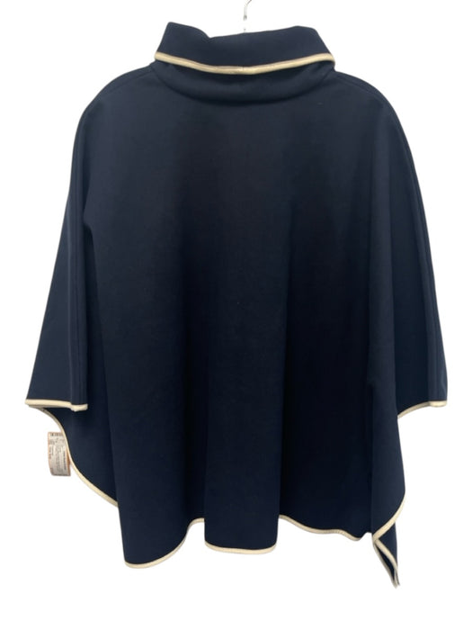 Tuckernuck Navy Blue & White Polyester & Rayon Pleather Trim Fold Collar Poncho Navy Blue & White / One Size