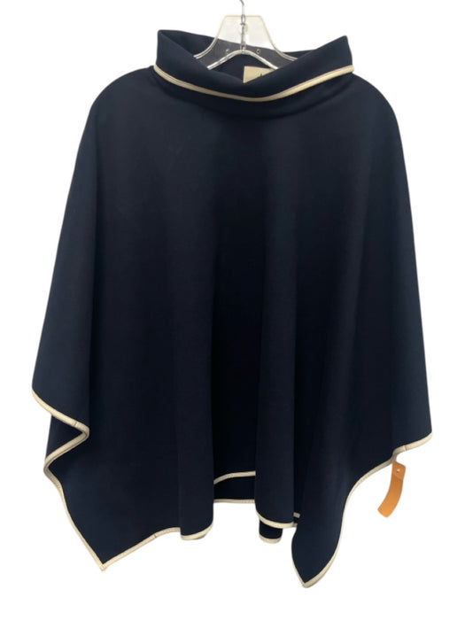 Tuckernuck Navy Blue & White Polyester & Rayon Pleather Trim Fold Collar Poncho Navy Blue & White / One Size