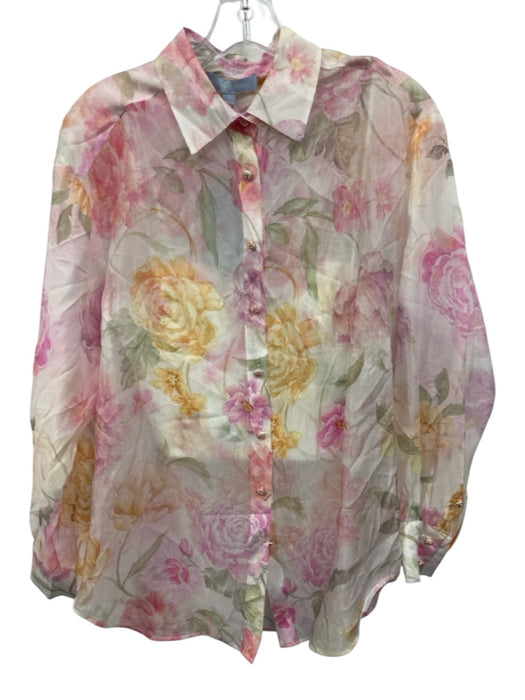 Antonio Melani Size 2 Pink, Yellow, Green Viscose & Linen Long Sheer Sleeves Top Pink, Yellow, Green / 2