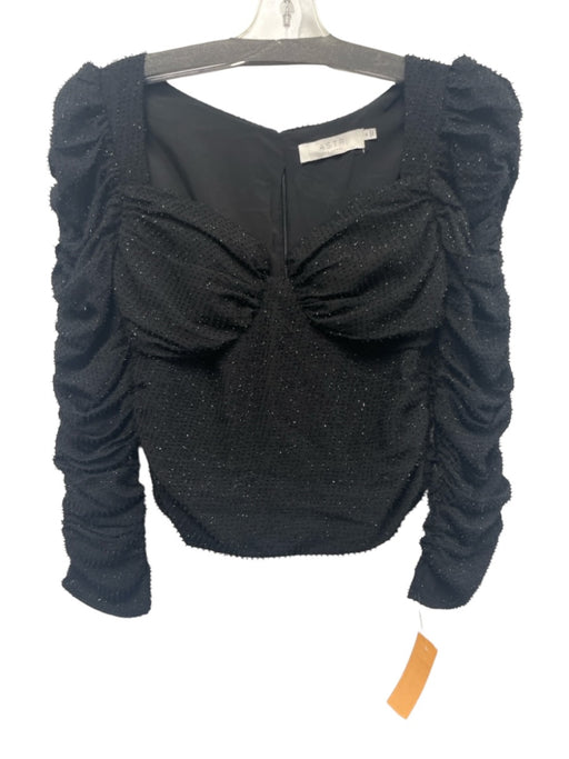 ASTR The Label Size M Black Polyester Long puff sleeve Metallic Textured Top Black / M