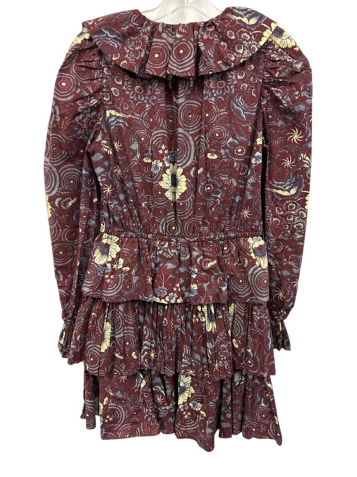 Ulla Johnson Size 2 Burgundy Red, Cream, Blue Cotton Long puff sleeve Mini Dress Burgundy Red, Cream, Blue / 2
