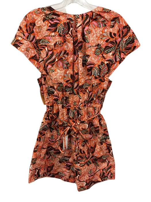 A.L.C. Size 4 Orange, Black, Green Cotton Cap Sleeve Abstract Print V Neck Dress Orange, Black, Green / 4
