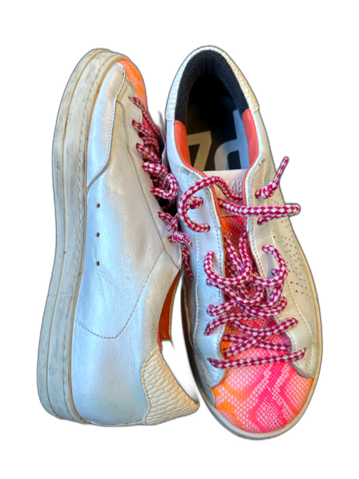 P448 Shoe Size 38 White & Orange Leather Snake Embossed Ombre Athletic Sneakers White & Orange / 38
