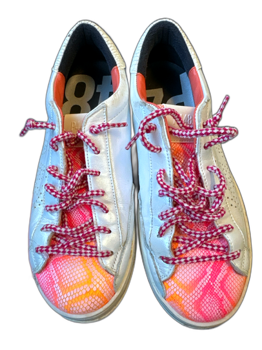 P448 Shoe Size 38 White & Orange Leather Snake Embossed Ombre Athletic Sneakers White & Orange / 38