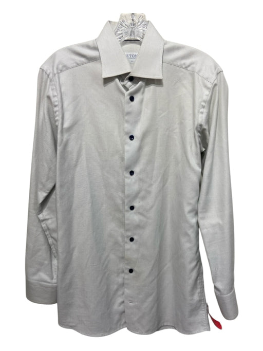 Eton Size 15 Gray & White Cotton Micro Button Down Men's Long Sleeve Shirt 15