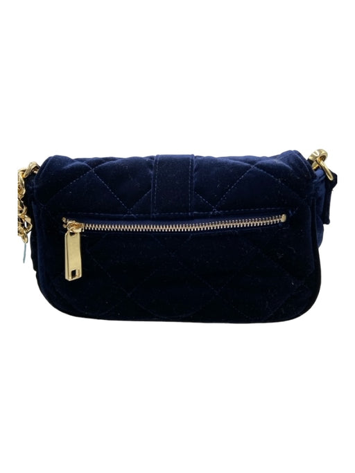 Oliver Thomas Navy Blue Velvet Top Flap Gold Hardware Quilted Bag Navy Blue / Small