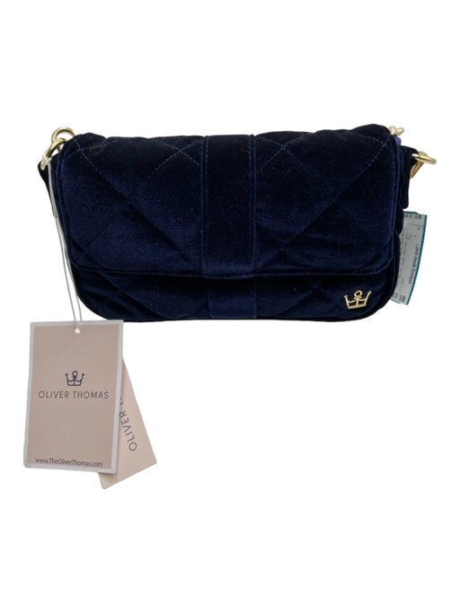 Oliver Thomas Navy Blue Velvet Top Flap Gold Hardware Quilted Bag Navy Blue / Small