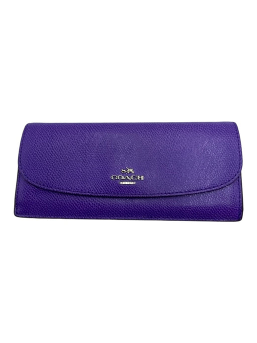 Coach Purple Leather Top Flap Silver Hardware Wallets Purple