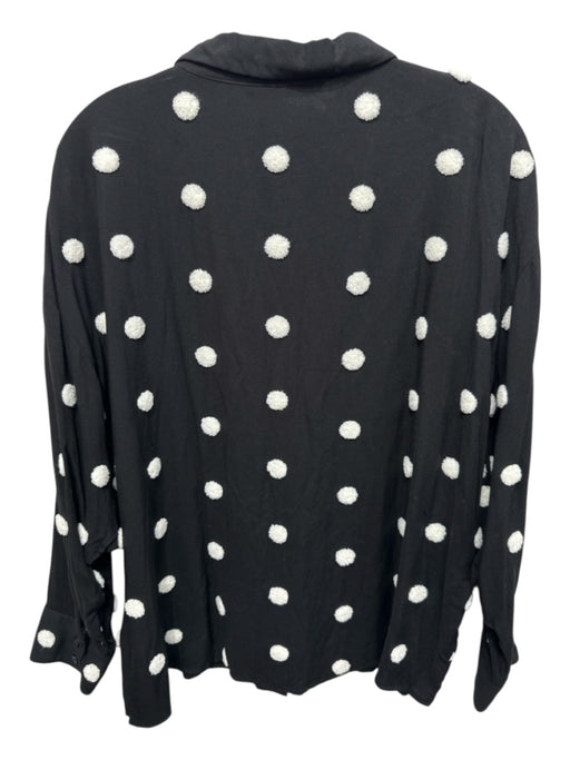 Zara Size L Black & White Viscose Long Sleeve Polka Dot Buttons Blouse Top Black & White / L