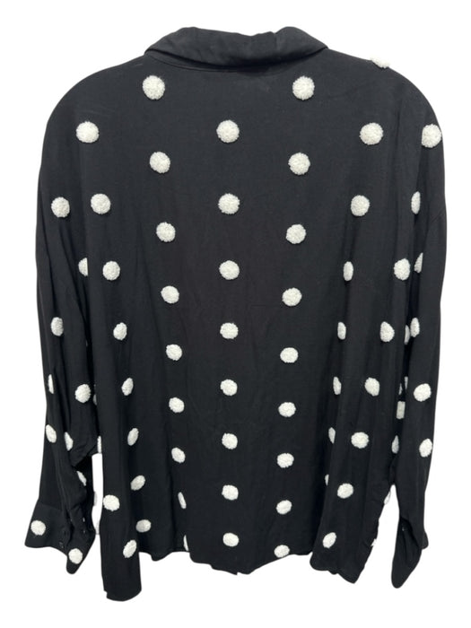 Zara Size L Black & White Viscose Long Sleeve Polka Dot Buttons Blouse Top Black & White / L