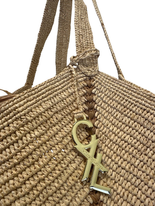 Christian Lacroix Tan & brown Raffia Woven Chevron shoulder straps Bag Tan & brown / Large